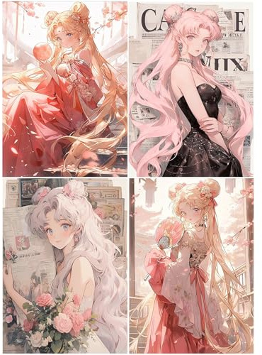 SHEGZHUC 4er Set Diamond Painting Anime Girl 30x40cm Blumen Mädchen Japan Anime Cartoon Basteln Erwachsene Frauen Craft