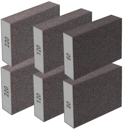 mxuteuk 6Pcs Sanding Sponge 60 80 120 220 Coarse Medium Fine Grit Sanding Block Washable and Reusable for Wood, Metal, Wall Polish