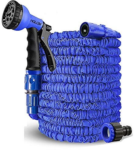 HGLCM mangueras de jardín hinchadas con pistola de pulverización de 8 funciones, manguera mágica flexible expandible 3 veces, a prueba de fugas, ligera y fácil de almacenar (Azul, 7.5m)