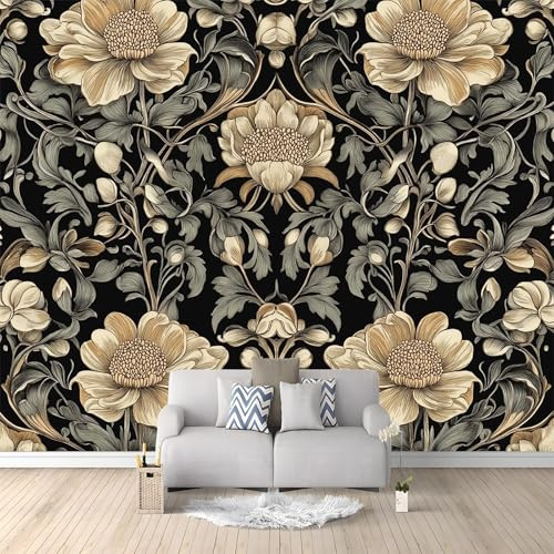 Papel pintado fotográfico no tejido 200 x 140 cm Gigante Póster Flores de William Morris Decoración, marrón Decoración de pared de papel tapiz panorámico 3D