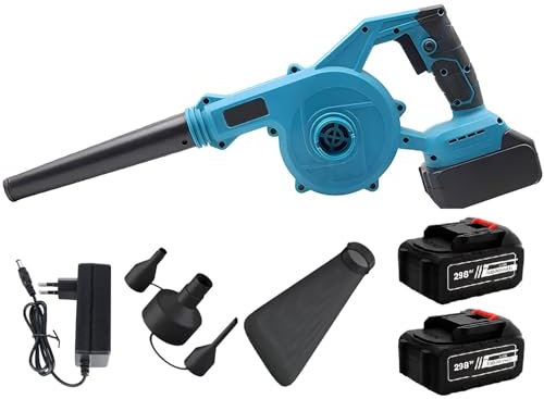 Soplador de Hojas, 18V Soplador de Hojas Bateria y Cargador, Aspirador de Hojas Eléctrico 2 en 1, Soplador Aspirador de Hojas con Bateria, 3,6M/Min (con 2 Batería de 4000 mAh)