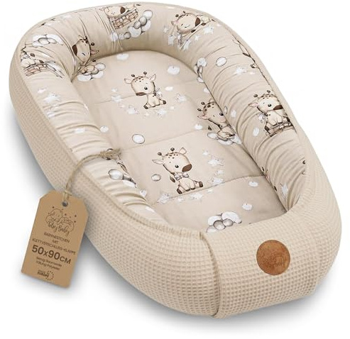 Totsy Baby Nido Bebe Recien Nacido 50x90cm - Reductor Cuna Capullo de colecho ninho para Dormir Gofre de algodón Cuco Ideal para Gondola moisés y Viaje Jirafas