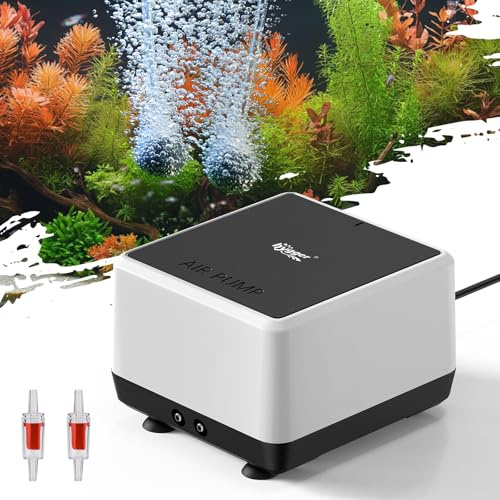 hygger Aquarium Air Pump Silent, 2 Outlets Fish Tank Air Pump Pond Oxygen Pump, Quiet Aquarium Bubbler Pump For Fish Tank Up To 568L, Adjustable Air Flow With Air Stones Air Tubes Check Valves, 6W