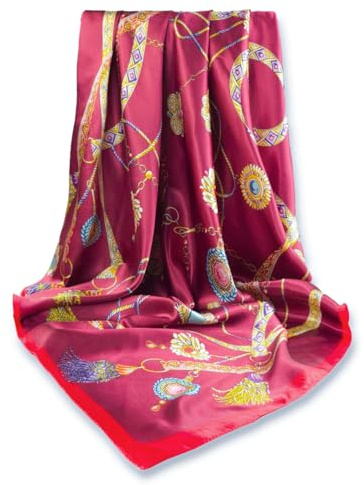 GLORIS Sciarpa di Seta da Donna, Elegante, 90 x 90 cm, in Seta, per Capelli, Sciarpa da Donna, Elegante, in Raso, Bandana, Bordeaux - Bordo Rosso, 90X90 cm