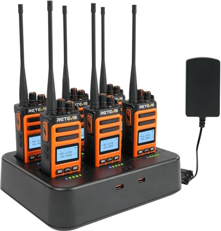 Retevis C66B Högpresterande walkie-talkies, långdistans walkie-talkies med 6-vägsuttag, snabbladdning, anpassningsbara sidoknappar, lätt att använda, för restauranger, hotell (orange, 6 st)