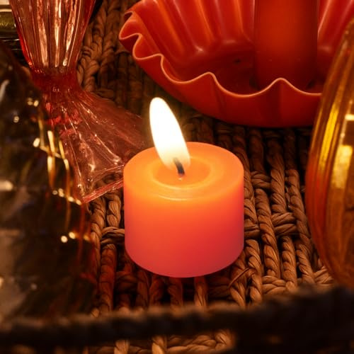 Talking Tables Flameless LED Tealight Orange Realistic Flickering Effect Reusable Battery Operated Candle for Autumn Spring Halloween Weddings Parties and Home Décor 5cm