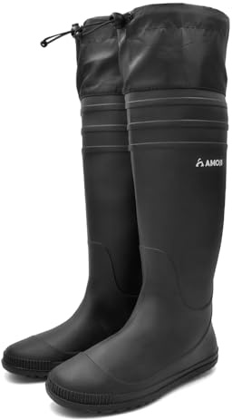 Amoji Women Rain Water Boots Knee High Mud Rubber Farm Boots For Wading Garden Fishing Black 10 Women