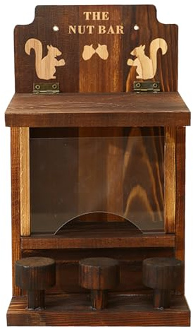 Mangiatoia per scoiattoli, stazione di alimentazione esterna in legno, resistente alle intemperie, robusta scatola per scoiattoli da giardino, design decorativo, facile da montare su recinzione o