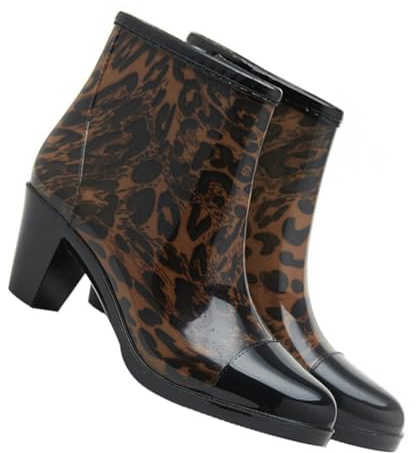 LALADEFIEE Botines de Agua Mujer con Tacón y Cremallera Lateral Botas de Lluvia Antideslizantes de PVC Diseño Elegante y Resistente para Exteriores y Uso Diario