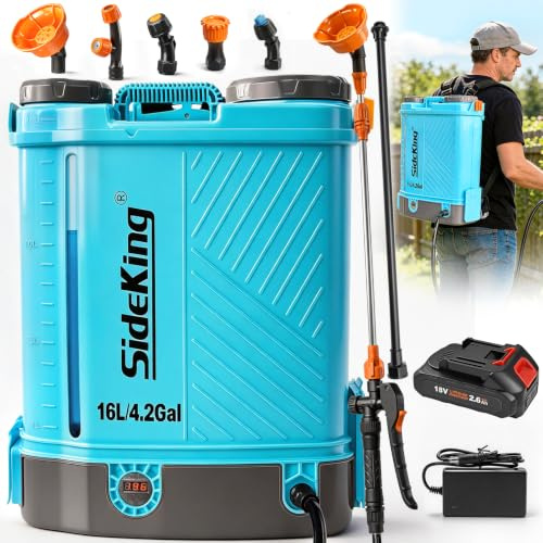 SideKing Akku Drucksprüher 16L, Rückenspritze kompatibel mit Makita 18V Akku, 7 Bar Drucksprüher mit Teleskoplanze, Lendenwirbelstütze, gepolsterte Gurte für Unkraut, Düngung, Entmoosung(Inkl. Akku)