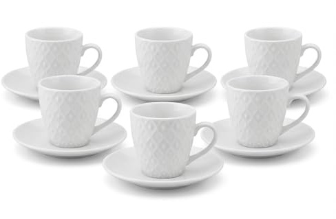 l&j Set 6 Tazzine da Caffè con Piattino Colorate, Servizio Moka Tazza da Caffè Espresso in Porcellana Ceramica con Manico Lavabili in Lavastoviglie, Riutilizzabili Bicchieri per Cappuccino Latte Tè