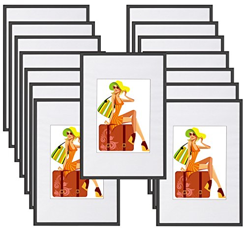 WOLTU Bilderrahmen 10x15 cm 15er Set Fotorahmen aus Kunststoff mit Passepartout, Posterrahmen zum vertikalen oder horizontalen Aufhängen/Aufstellen, Collage Wanddeko, Schwaz