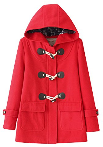 DianShao Mujer Trench Calentar Outwear Capucha Cremallera Botón Chaquetas Parkas Rojo XL