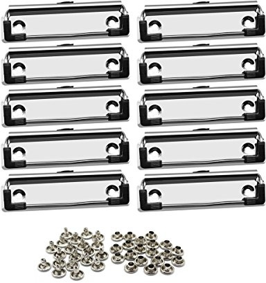 Meetory Presse-Papiers Clip pour Papier, 10PCS Pinces à Presse-papiers avec Poignée en Caoutchouc et Trou de Suspension Clipboard Clips Métalliques pour Bureau Fournitures Scolaires Menu