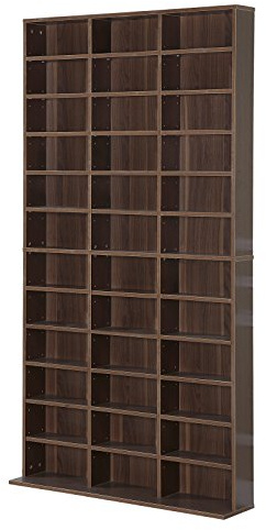 HOMCOM Mobile Porta CD con Ripiani Regolabili, Scaffale Porta 1116CD/528DVD Salvaspazio in Legno, Mobile Portacd con 36 Scomparti, per Soggiorno, Camera da Letto, Ufficio, 102x23.5x195 cm, Marrone