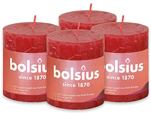 Bolsius Rustik Candele a pilastro – avorio – 4 pezzi – 8 x 7 cm – lunghezza durata 35 ore – non profumate – cera vegetale naturale – senza olio di palma