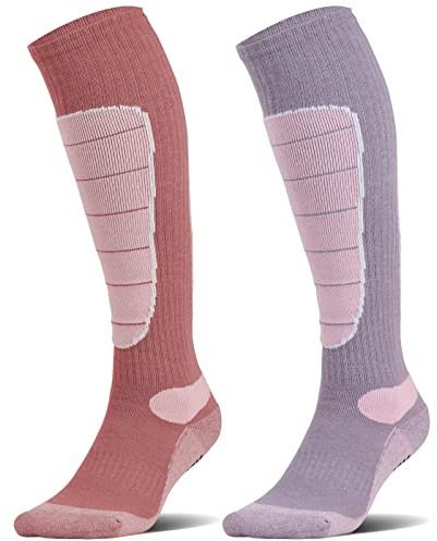 Hylaea Snow Ski Snowboarding Socks, Cold Weather Winter Warm Socks Thermal Knee-high, Merino Wool, Hunting, Outdoor Sports Pink Rose Medium