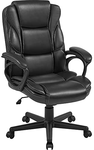 Yaheetech Chefsessel Bürostuhl Ergonomischer Schreibtischstuhl mit Armlehnen höhenverstellbar Drehstuhl mit hohem Rücken fürs Arbeitszimmer/Büro/Wohnzimmer/Konferenz Schwarz