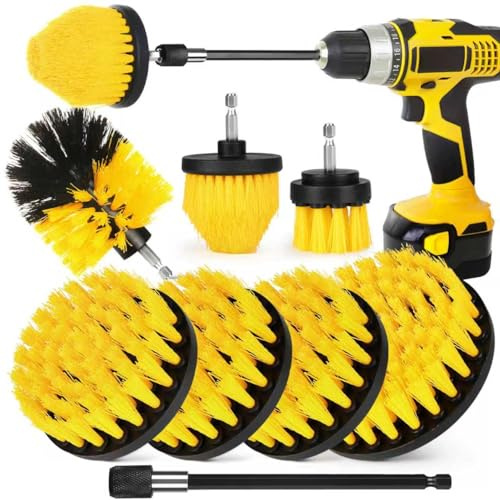 Set di 7 spazzole per trapano da 1/4 + asta allungabile, attacco per trapano, spazzola per pulizia elettrica, per bagno, vasca, piastrelle, angoli, pavimento