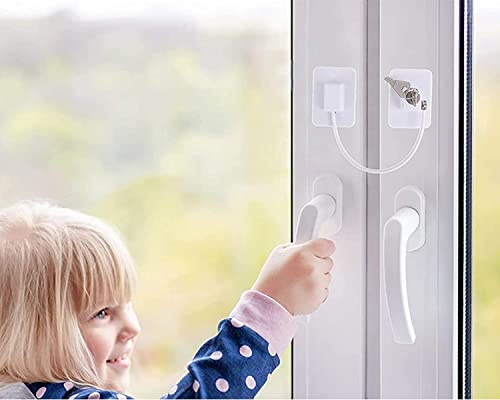 Sicurezza Finestre Bambini: [2 Pezzi] + Bonus | No Foratura | Ferma finestra, Blocco cassetti per bambini, Blocca finestra aperta, Blocca porta | Inclusi 2 Proteggi dita porta | Kit Sicurezza Bambini
