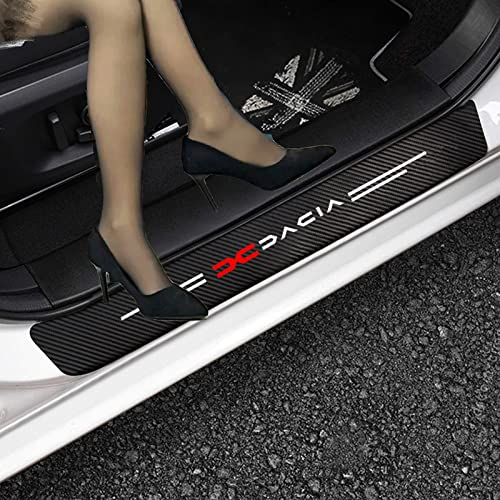 4 Piezas Pegatinas Protector de Umbral de Puerta para Dacia Duster Sandero Spring Logan, Decoración para Estribos de Coche de Fibra de Carbono con Logotipo B