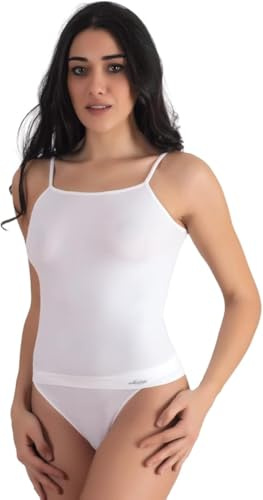 Liabel 3 Canottiere Made in Italy Donna Spalla Stretta Seamless Elasticizzato Microfibra Bianco e Nero - Intimo Cannottiera Moda Maglia Intima Canotta Senza Cuciture (L/XL, Bianco)