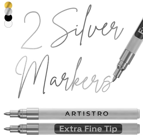 Artistro 2 Silberne Acrylfarbstifte für Steinmalerei, Keramik, Holz, Glas, Metall, Kunststoff, 0,7 mm extra feine Spitze, ideal zum Beschriften von Bastelarbeiten, Kunstprojekten
