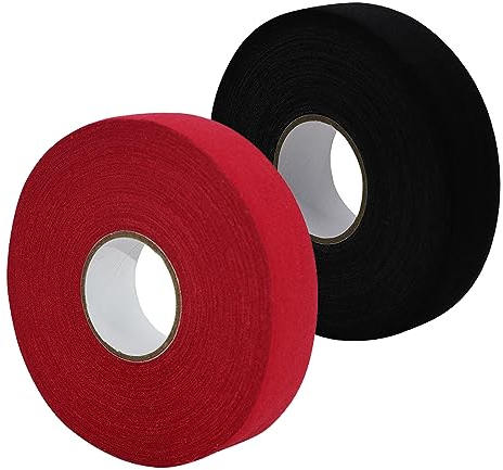 Jortmrd 2 Rollen Schläger Tape Eishockey Anti-Rutsch Hockey Tape Hockeyschläger Tape 2,5cm*25m Griffband Eishockey Sporttape Hockeytape Feldhockey Griff Tape (Schwarz, Rot)