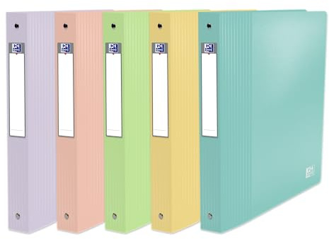 OXFORD Lot de 10 Classeur School Life A4XL Dos 40mm 4 Anneaux Ronds Couverture Polypro Coloris Assortis Pastel