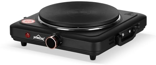 Homelux Kochplatte 1500W Herdplatte, Einzeln Regelbare 5 Heizstufen, Kochfeld für Küche, Büro oder Camping, Schwarz