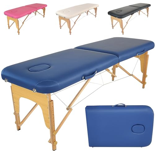 Beltom® Lettino da Massaggio 2 Zone in Legno 185X60 CM - Portatile PESA Solo 11,6 kg + Pannello Reiki + Angoli ARROTONDATI E RINFORZATI - Fisioterapia Estetista Tattoo - Blu