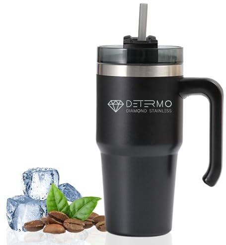 DETERMO Termo cafe para llevar - Vaso termo de acero inoxidable con tapa y pajita - Taza termo cafe para llevar de 500ml - Taza termica cafe para llevar - Mantén tu café caliente por horas