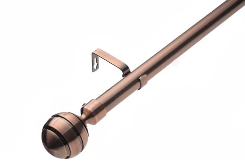 Lister Cartwright 28mm Antique Copper Adjustable Telescopic Extendable Metal Curtain Pole Set with Ribbed Ball Finial Voile Easy fit to Outdoor, Bedroom, Living Room (70-120 cm)