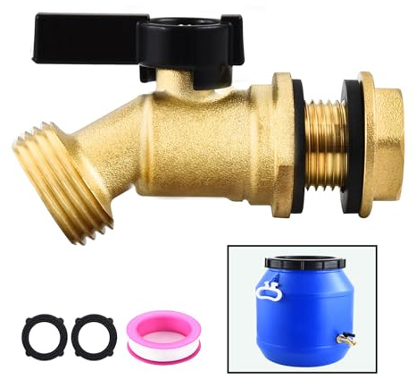 LUOFANT Brass Water Container/Rain Barrel Spigot, 3/4 GHT Male Threaded Quarter Turn Ball Valve with Bulkhead Fitting, Lead-Free,Rain Barrel Kit for Garden Hose Thread Connection