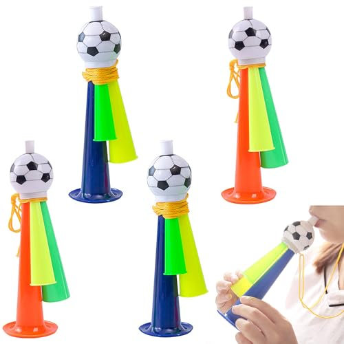 Snowtain 4 Stück Fußball Tröte,Jubelnde Fußball Horn Mit Lanyard,Vuvuzela Tröte,Fan Tröte Fussball Tröten Fußball Geeignet für Kinder, Fußballfans, Fußball-Mottopartys, Weltmeisterschaft.