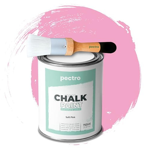 PECTRO Chalk Paint for Furniture 750ml + special Wood Brush Pack - Furniture Paint without sanding - Wood Piant - Effect Chalk Colors (Soft Pink)