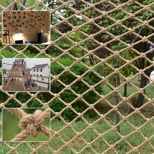 Bunifa Safety Hemp Rope Net Kids Climbing Safety Net Children Rope Neting Balcony Stairs Fence Railing Garden Playground Protection Heavy Duty Indoor Outdoor Decor 10mm/10cm 3.3x23ft(1x7m)