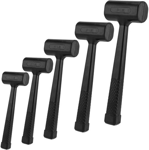 ZEONHAK 5 Pieces Deadblow Hammer Set, 0.5LB, 1LB, 1.5Lbs, 2LB, 3Lbs Rubber Mallet, Rubber Hammer with Checkered Grip, Spark and Rebound Resistant Hammers