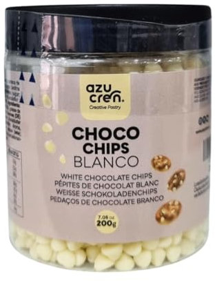 Azucren, Pepitas de Chocolate Blanco Sin Gluten, Chocolate de Repostería, Chispas de Chocolate Perfectas para Cookies, Repostería, Postres y Topping, 200g