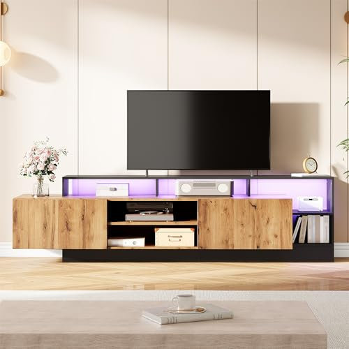 Idemon Mueble de TV moderno para televisores de hasta 70 pulgadas, espacio de almacenamiento abierto con indicador de luz ambiental, adecuado como armario de dormitorio y sala de estar, armario con