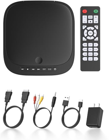 Mini DVD Player with HDMI, Small DVD Player that Plays All Regions and Formats, DVD CD Players for TV Support 1080P Video, AV Output, USB/TF Card Input, Remote Control