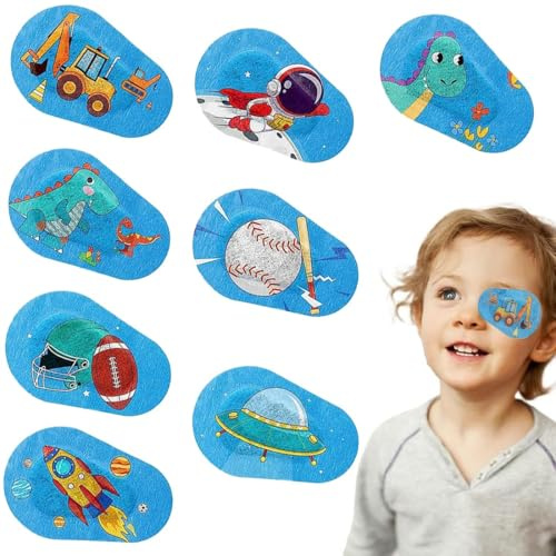 XENQITO 8 Pezzi di Bende per Gli Occhi, Bende Oculari per Bambini, Benda Adesiva Sull'Occhio per Bambini Benda Adesiva in Cotone per Bloccare la Luce Estiva per Bambini (8 Stili)