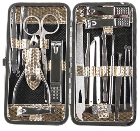 FIXOSHEE Kit de Manicura 19 Piezas Color Dorado Set de Cortaúñas Multifuncional Herramientas para Uñas y Pedicura Portátil y Duradero Adecuado para Cuidado Profesional y Uso Doméstico