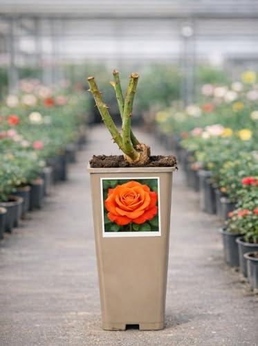 Rosal Natural en Maceta – Planta de Rosa Viva para Jardín, Terraza y Exterior – Floración Abundante y Decorativa (Naranja)