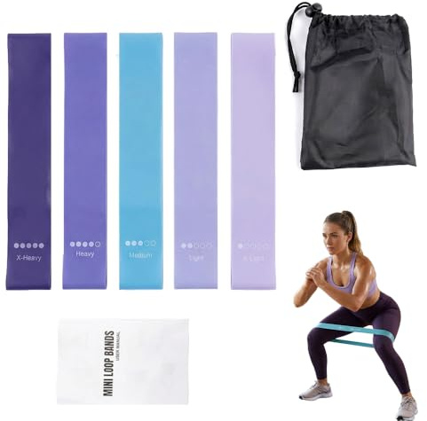 Resistance Bands Set of 5, Mini Loop Exercise Bands for Home Workout, Yoga, Pilates, Glutes & Legs Training - 5 Strength Levels with Carry Bag & User Manual (Gradient Blue)