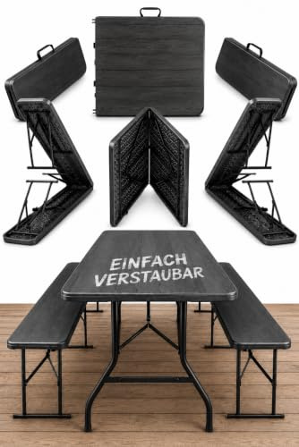 Koll Living Ensemble de tente à bière Nomad - 3 pièces - Pliable - Table à bière - 2 bancs - En plastique - Résistant aux UV et aux intempéries