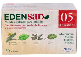 EDENSAN 05, Mezcla de Plantas para Infusión, Digestión, con Milenrama, Menta, Hinojo y Melisa, 20 Bolsitas. Pack de 2