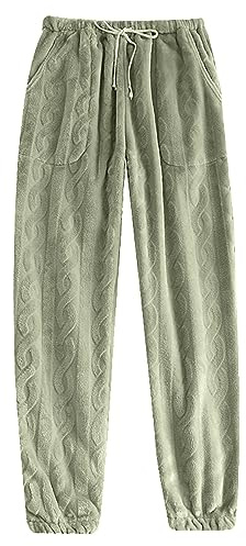 Pyjamasbyxor med fickor kvinnor, fleece joggingbyxor för kvinnor UK lösa | Elastiska midjebyxor för damer, termiska säckiga träningsbyxor, höst vinter loungebyxor, varma leggings för semesterresor