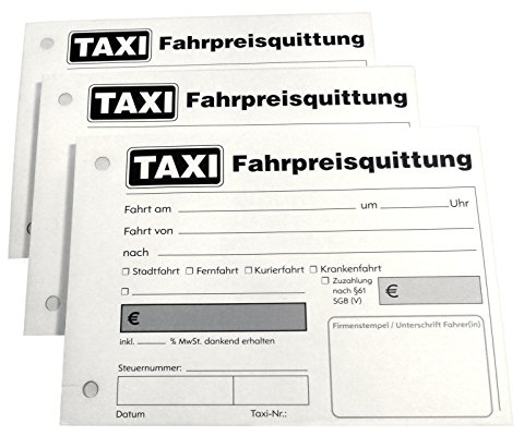 Druckerei Scharlau 1x Block Taxiquittung - Taxi-Fahrpreisquittung als Block - 100 Blatt DIN A6 - gelocht (22429)