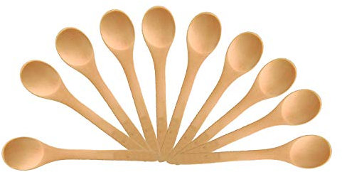 FOYARA Small Wooden Salt Spoon Solid Wood Condiments Spoon Handmade Honey Teaspoon 5 inch - Set of 10
